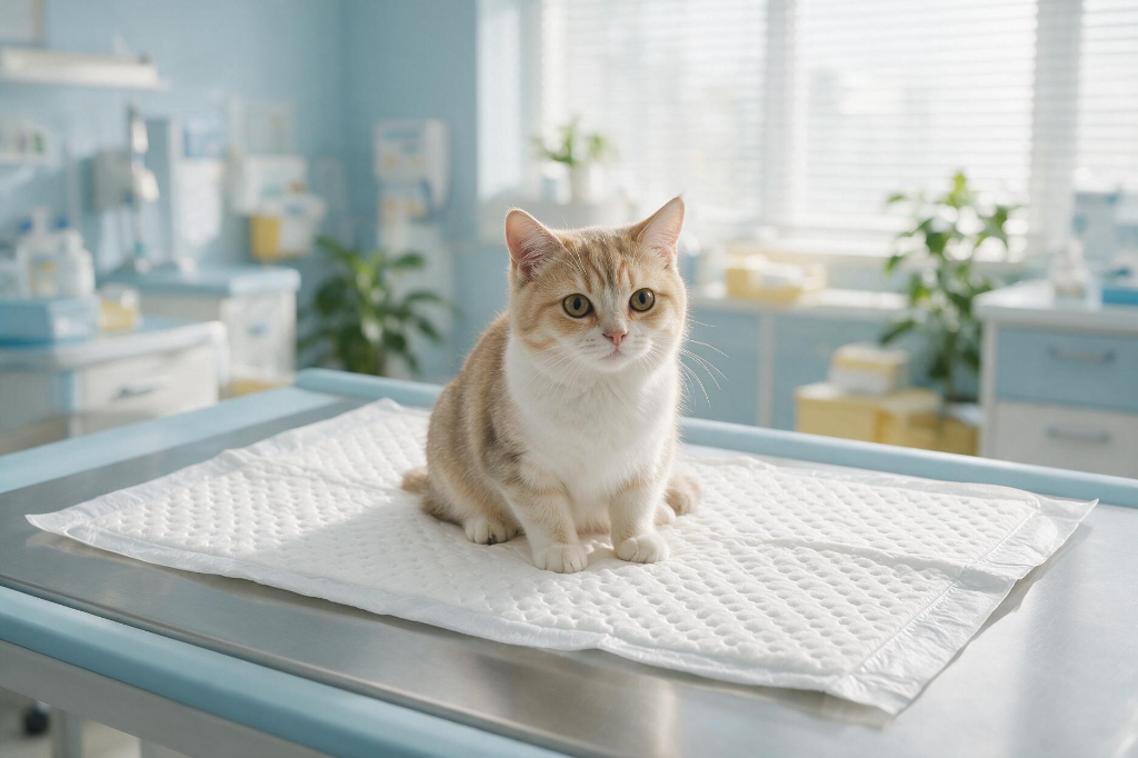 09 pet underpad veterinary clinic scene Disposable pet hospital pad on veterinary examination table for animal clinic use