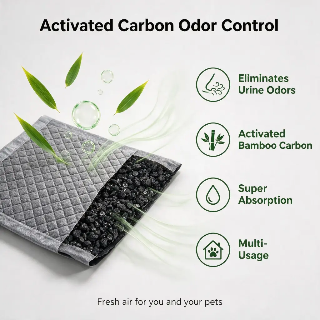 Activated carbon puppy pads with bamboo charcoal odor control and super absorption for pets