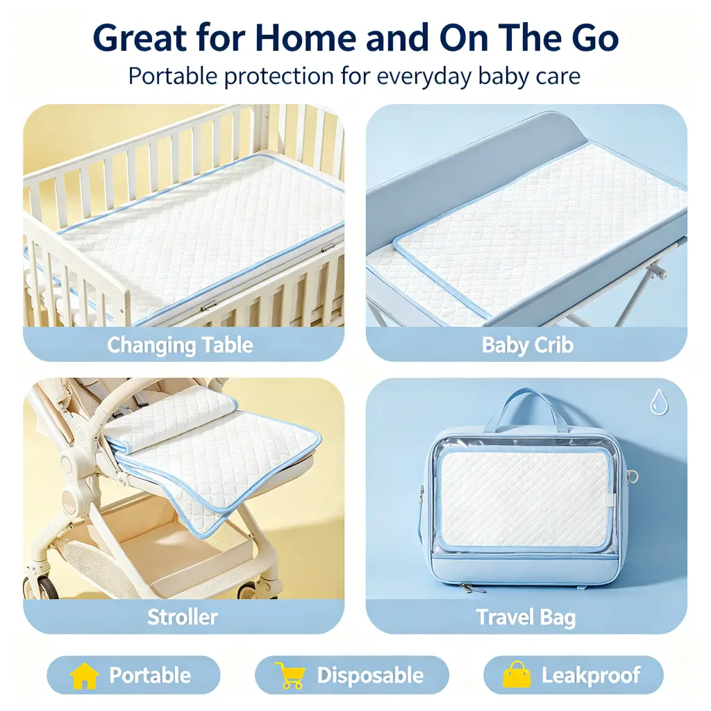 Baby changing pads for home travel stroller crib and changing table with portable disposable leakproof design