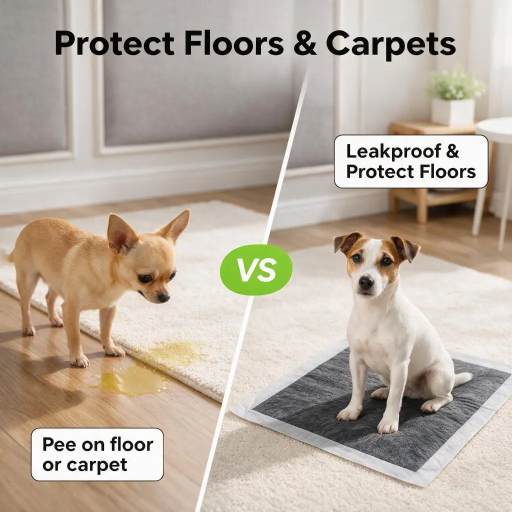 Charcoal puppy pads help protect floors and carpets from pet urine leaks and stains
