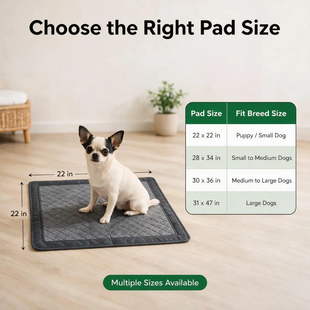 Charcoal puppy pads size guide for puppies small dogs medium dogs and large dogs