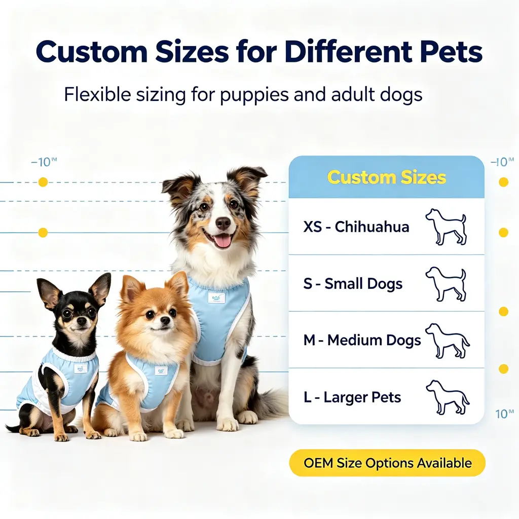 Custom size pet diapers for Chihuahua small dogs medium dogs and larger pets with OEM size options available