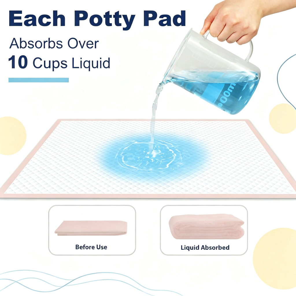 dog potty pads absorption test showing over 10 cups liquid capacity