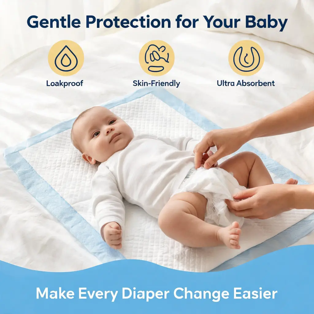 Baby changing pad with leakproof skin-friendly and ultra absorbent protection for comfortable diaper changes