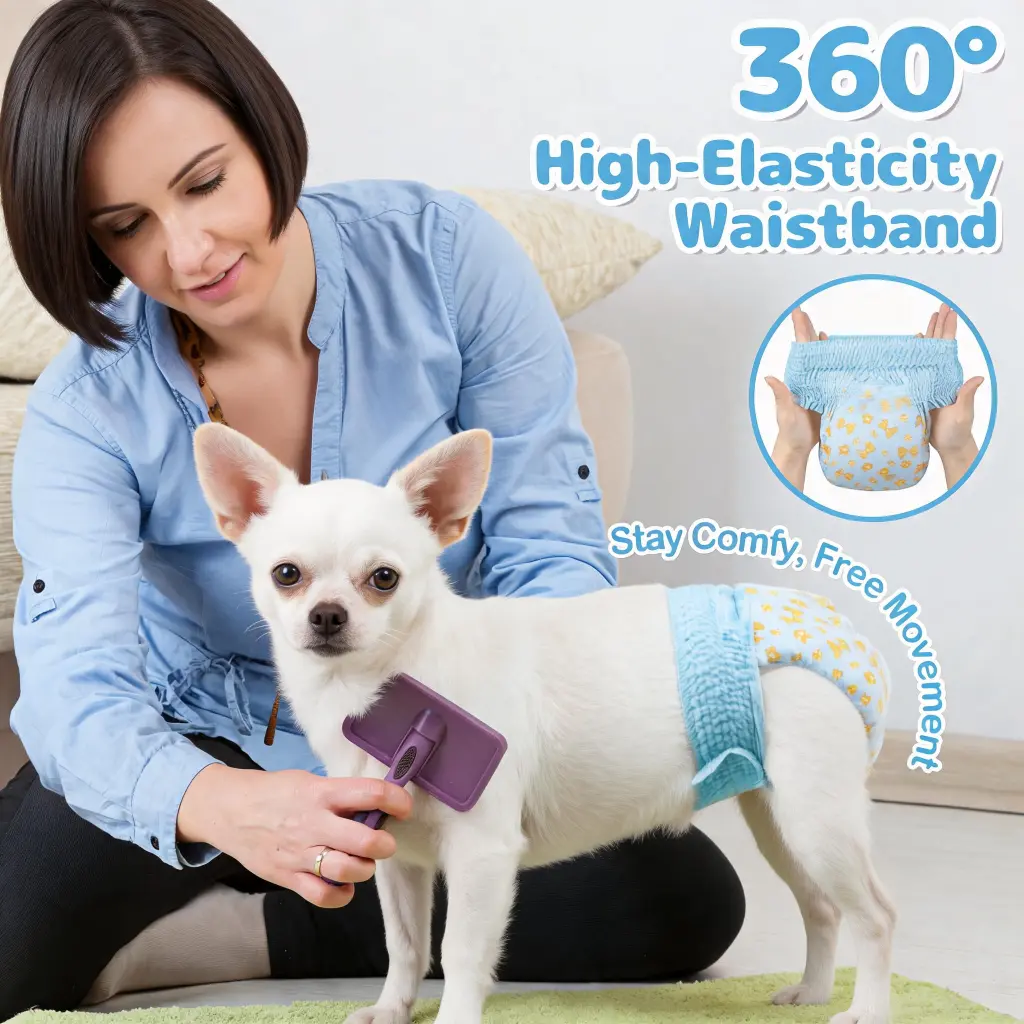 Dog diapers with 360 degree high elastic waistband for comfortable fit and free movement