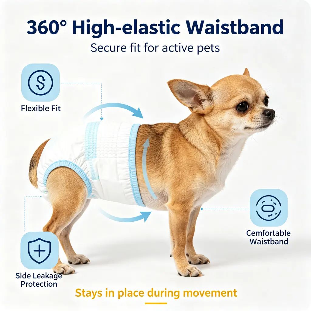 Pet diapers with 360 degree high elastic waistband for secure fit side leakage protection and comfortable movement