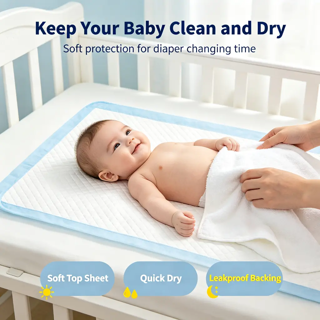 Baby changing pads with soft top sheet quick dry surface and leakproof backing to keep babies clean and dry