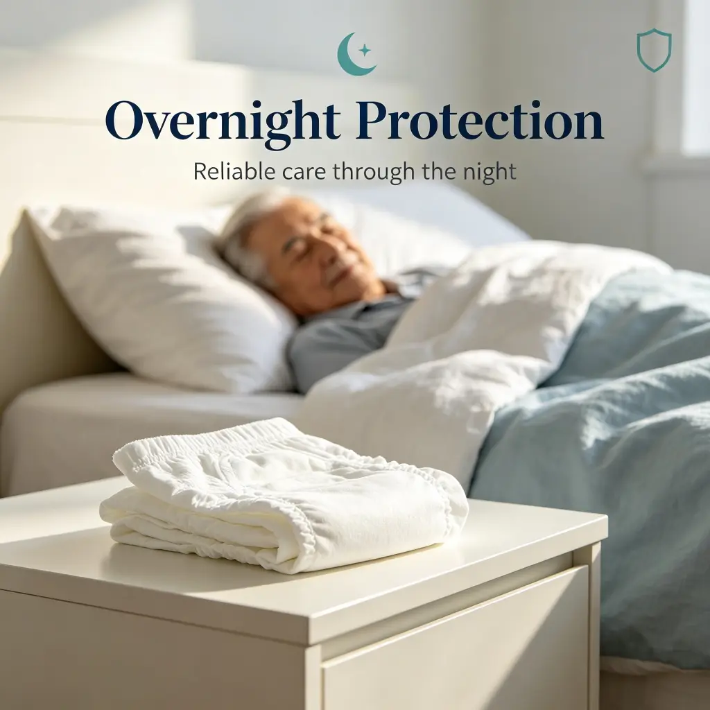Overnight protection adult diapers providing reliable care through the night for heavy incontinence